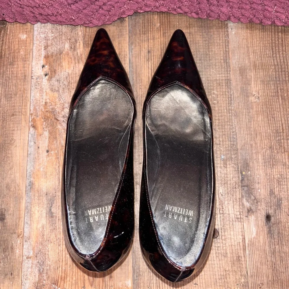 Stuart Weitzman Tortoise Shell Patent Leather Pointed Toe Pumps Heels 9M A404697